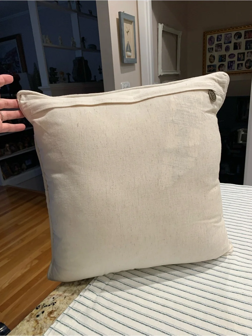 Pier 1 Embroidered Pillow with Pink Floral Accents